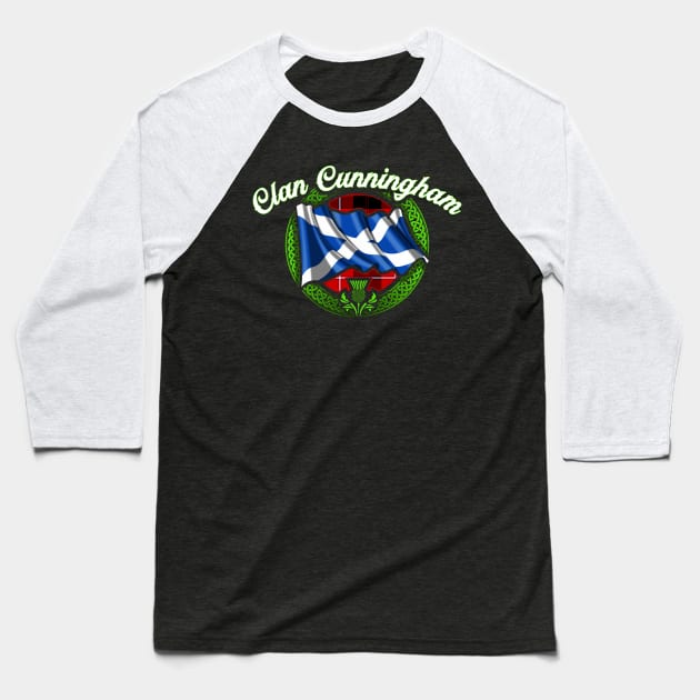 Scottish Flag Clan Cunningham Baseball T-Shirt by Celtic Folk